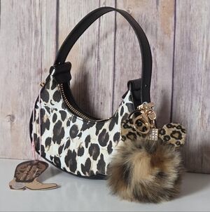 A Little Obsessed Leopard Print Mini Bag with Fur Charm NWT